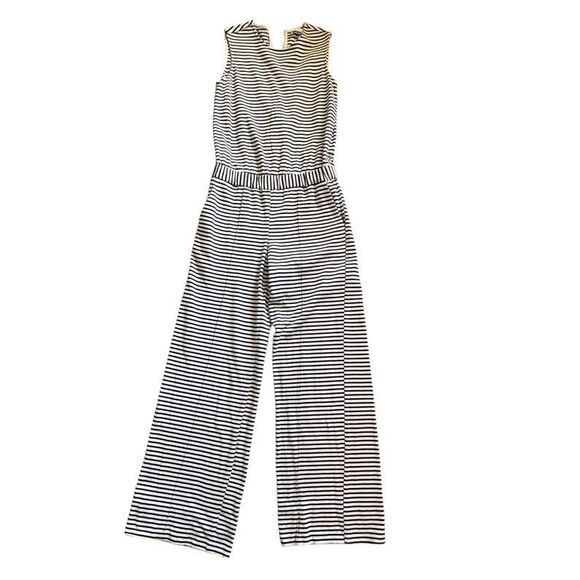 Mila Owen Jumpsuit Navy White Striped Sz Small Elastic Waist Thick‎ Cotton Japan - Picture 1 of 7